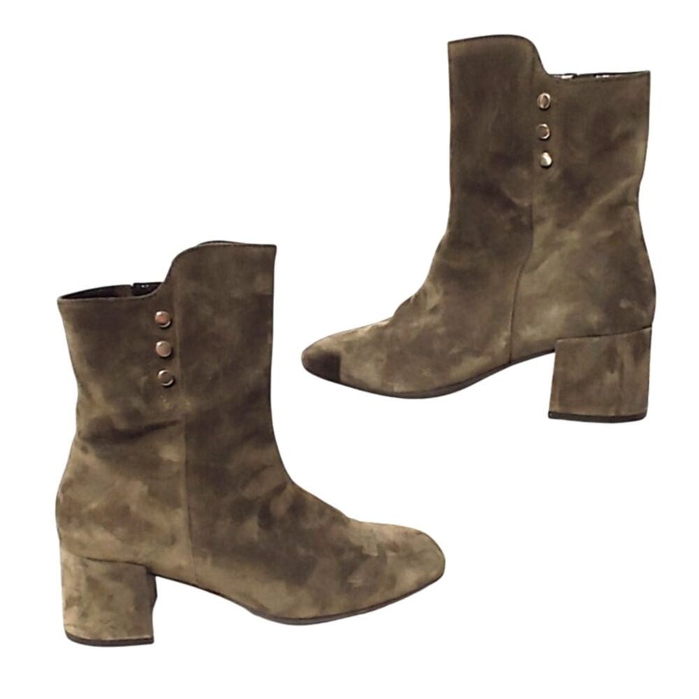 Gabor Suede Ankle Boot Olive Khaki Green Studded Block Heel Women Size 5.5